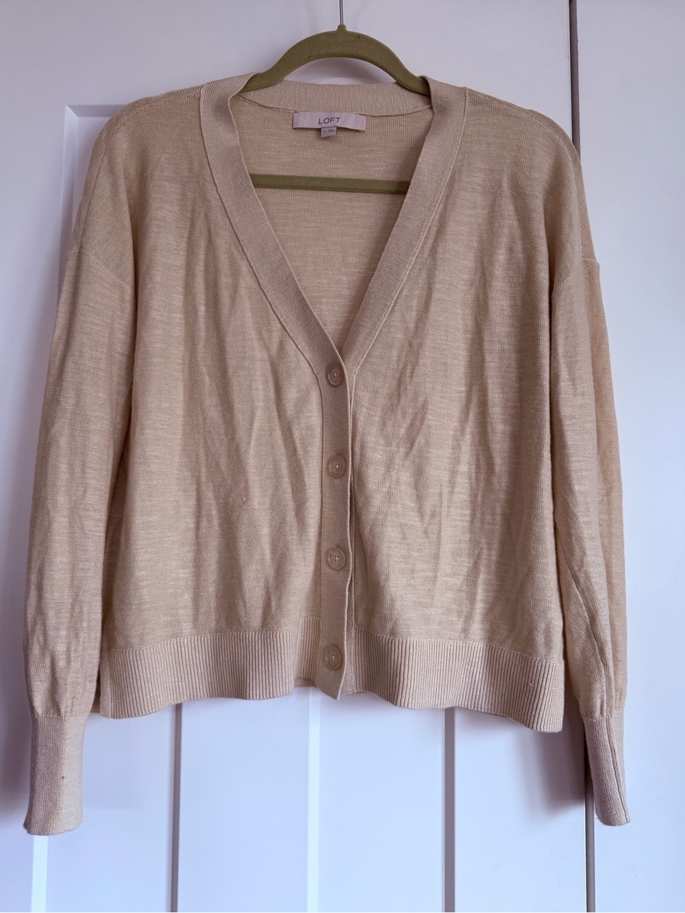 LOFT Cream V-Neck Button Cardigan Sweater - size small